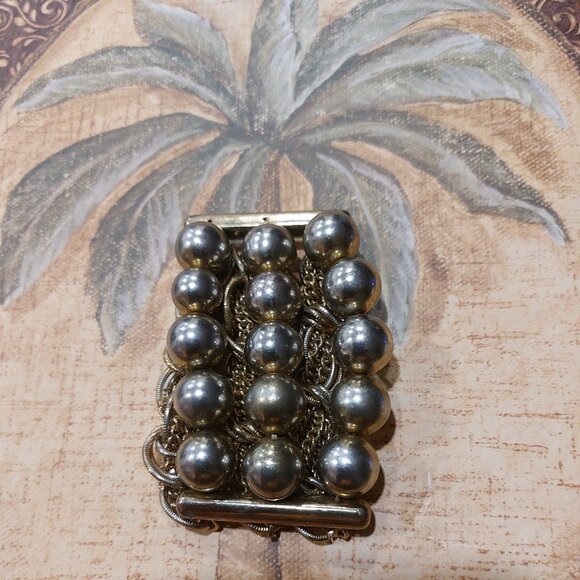 VINTAGE Women's Silver-Tone 2-Sides Stretch Balls Chain Link Bracelet - One Size - Picture 3 of 8